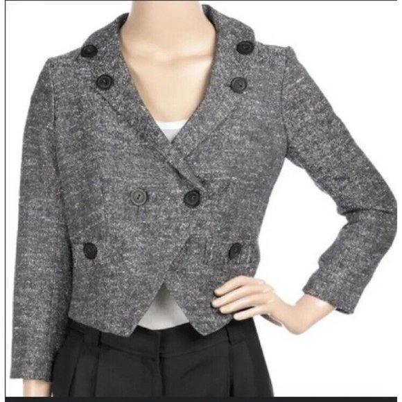 Marc by Marc Jacobs Size 8 Black & White Tweed Double-Breasted Cropped Jacket - Picture 1 of 10